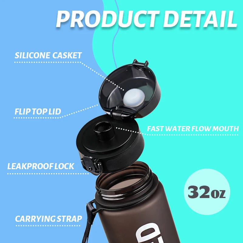 1pc 1000ml large capacity transparent plastic water bottle with cap and handle, multiple colors available, suitable for outdoor,