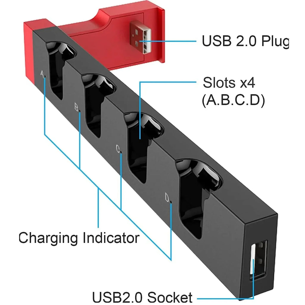 IPEGA PG-9186 Charging Dock for Switch&OLED,Charges Up to 4 Controllers,Compatible with Switch and OLED,Hot-Selling 4-port Stand