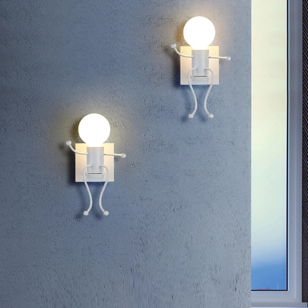 Modern LED  Wall Lamp Nordic Cartoon Doll Wall Lights  American Creative Metal Robot Sconce for Kids Baby Room Living Bedroom