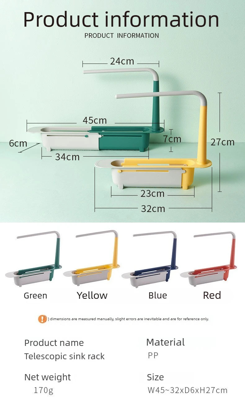 Kitchen Sponge Organizer With Drainer Multifunctional Telescopic Storage Rack Upgraded Adjustable Holder For Sink