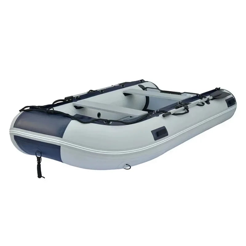 12'6" Inflatable Fishing Boat PVC 0.9mm with Aluminum Floor Rowing Boats 380cm for 6 Person Sport Yacht on Sea Max 30HP Power
