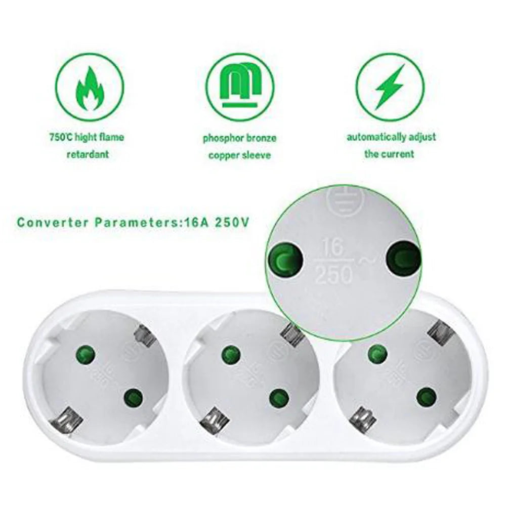 HOT！Socket Adaptor Double 1 SCHUKO/ 2 Euro Plug with Socket Standard Grounding Residential