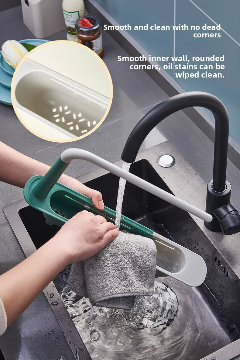 Kitchen Sponge Organizer With Drainer Multifunctional Telescopic Storage Rack Upgraded Adjustable Holder For Sink