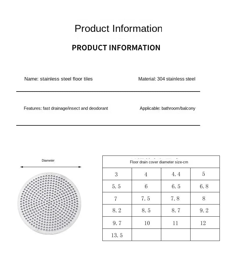 Drain Cover Bathroom Tool 304 Stainless Bathroom Accessories Sink Strainer Drains Cover Floor Drain Pad Hair Filter