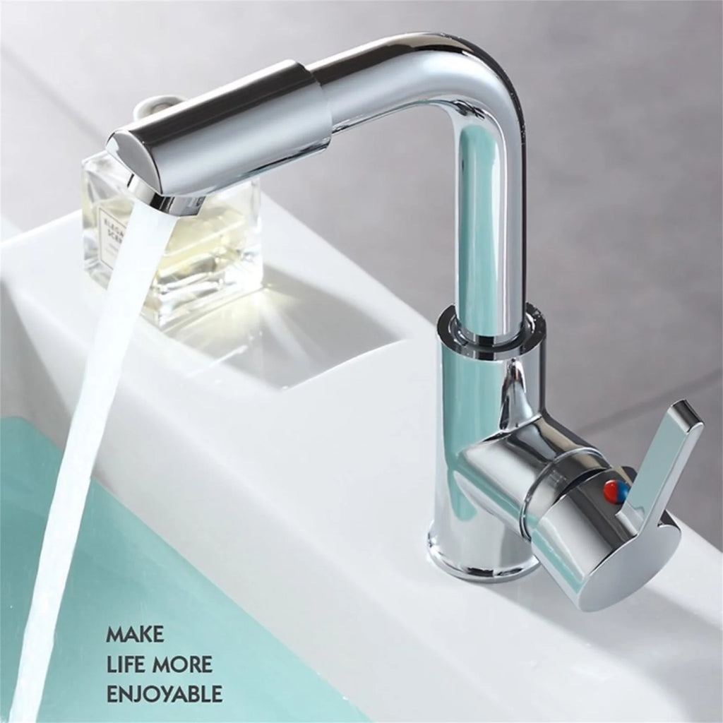 Bathroom Faucet with 360° Rotate Spout Deck Mounted Water Tap Chrome Single Hole Single Handel for Hot and Cold Water Mixer