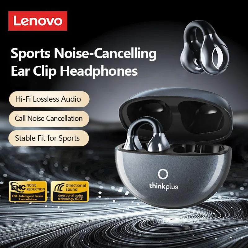 Lenovo LP25 PRO Bluetooth 5.4 Headphones Ear Clip Sport Wireless Headset Long Battery Life Noise Reduction Earphones HD Mic Call