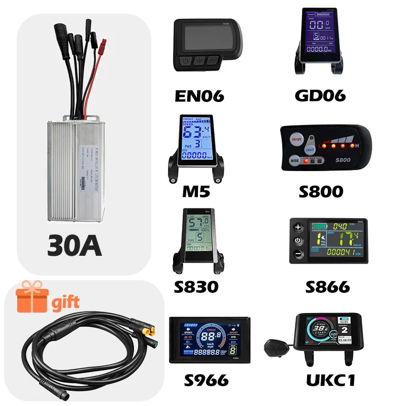Electric Bike 30A Brushless Controller with SM Plug for 1000W Motor with LCD Display Panel S800 S830 E-scooter Meter Control UKC