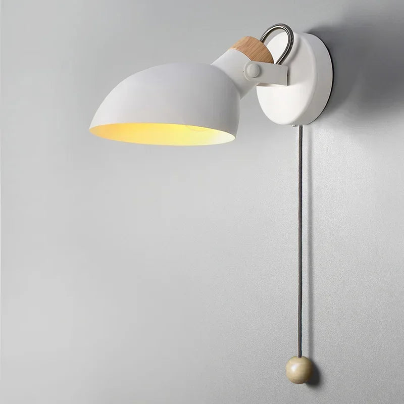 LED Wall Light Replaceable E14 Bulb With Pull Chain Switch Matte Metal Directional Wall Lamp For Bedside Living Room Hotel