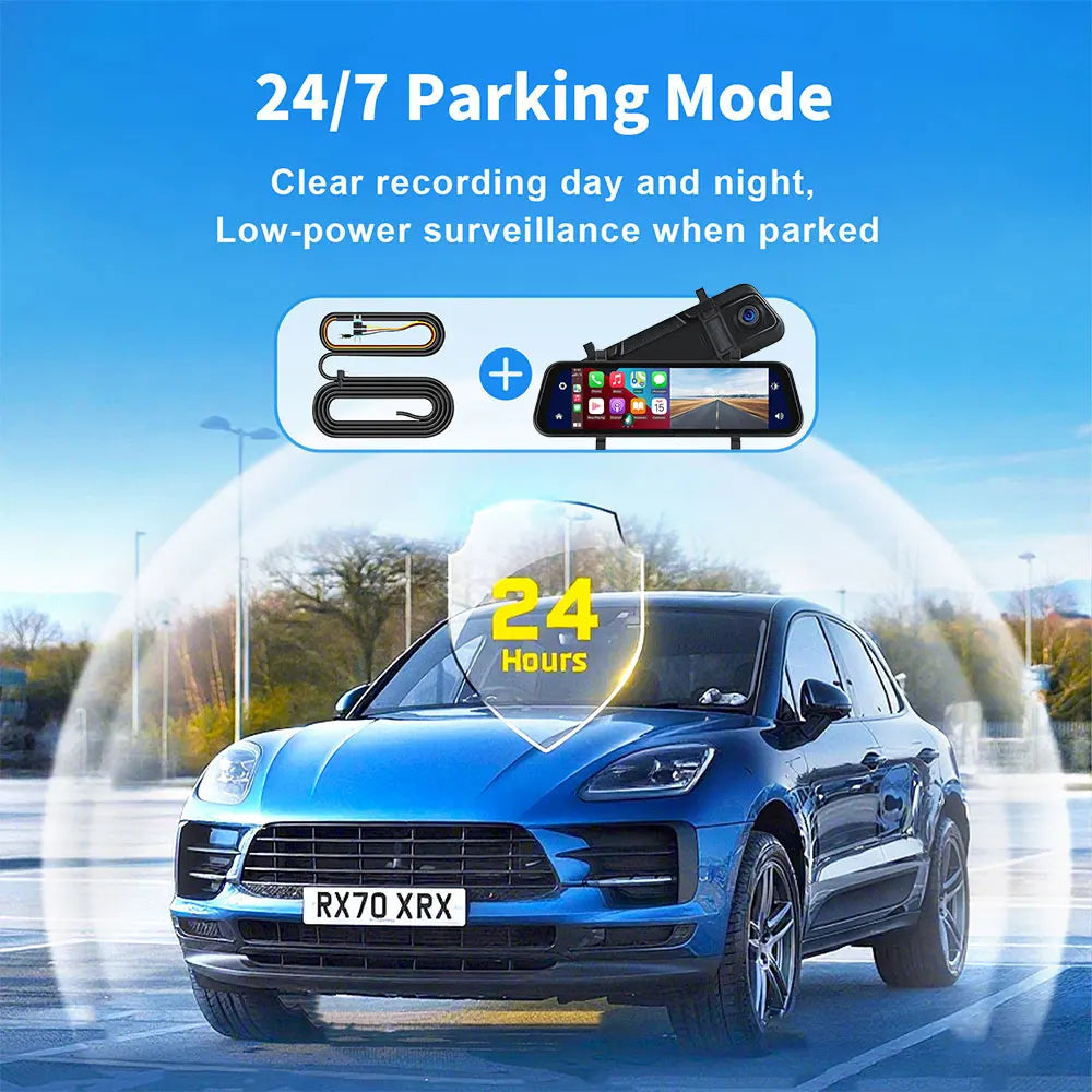 4K Mirror Dash Cam 9.66" with Carplay Android Auto Touch Screen Backup Camera Front and Rear View Dual Cameras for Car