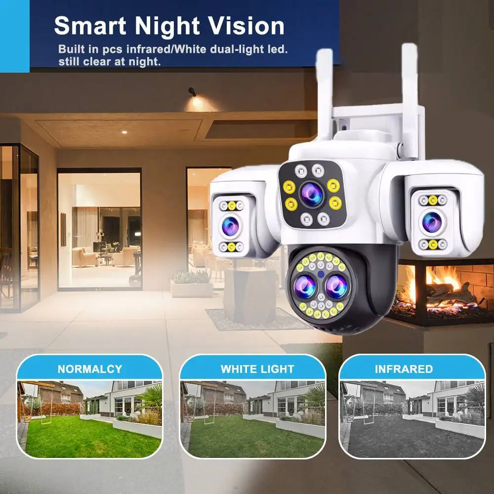 Security Protection 10K WiFi Camera Outdoor Four Lens Triple Screen 10X Zoom 360° CCTV Surveillance Yoosee 20MP Security Cameras