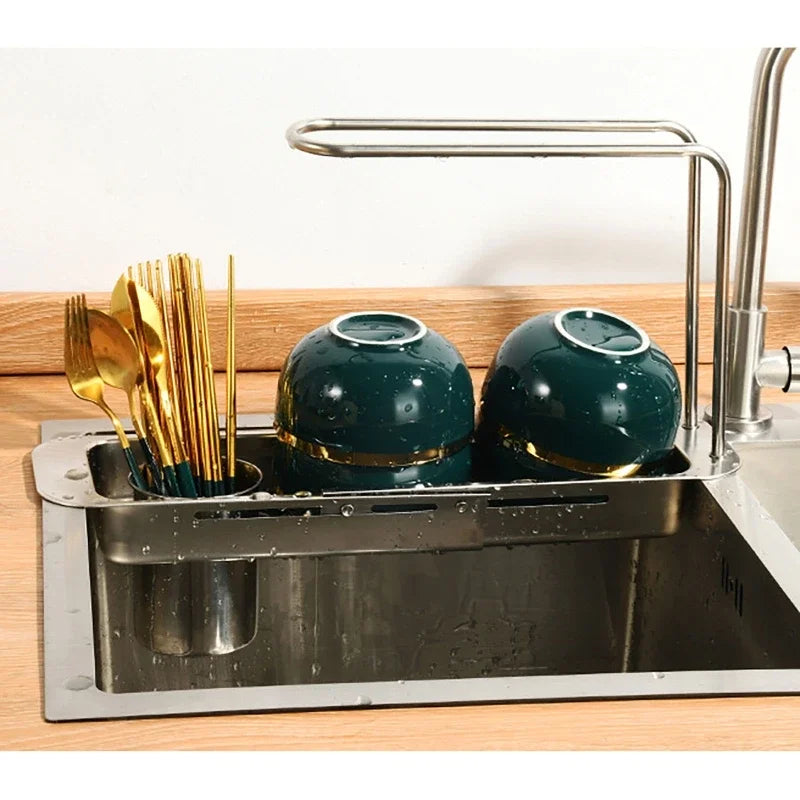 Kitchen Telescopic Storage Rack Sink Organizer Rack Telescopic Faucet Organizer Towel Sponge Storage Adjustable Storage Rack