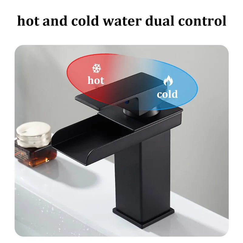 Waterfall Wide Mouth Stainless Steel Faucet Hot and Cold Above Counter Basin Wash Basin Home Bathroom Basin Faucet