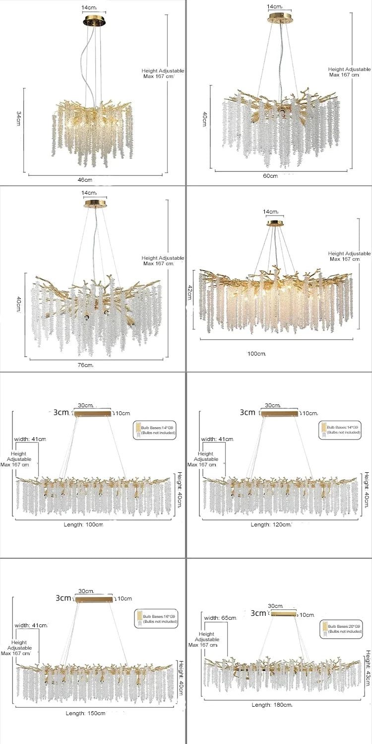 Modern light luxury living room crystal chandelier dining room bedroom French crystal lamp artistic decoration branch lamp