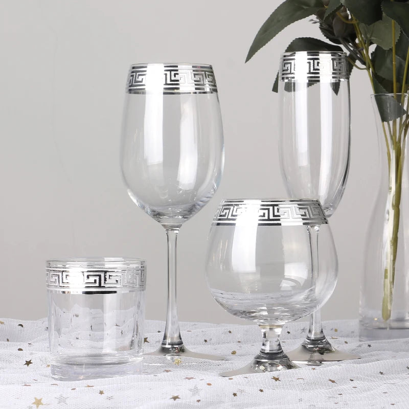 Phnom Penh Silver Rim European Glass Brandy Champagne Glasses Tall Wine Glasses Crystal Wine Glasses Table Household Glasses