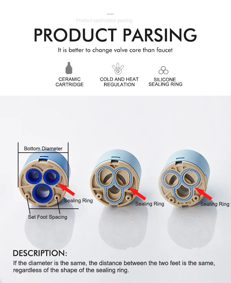 25mm/35mm/40mm Moen Replacement Ceramic Spool Water Mixer Tap Faucet Cartridge Kitchen Bathroom Faucet Replace Part