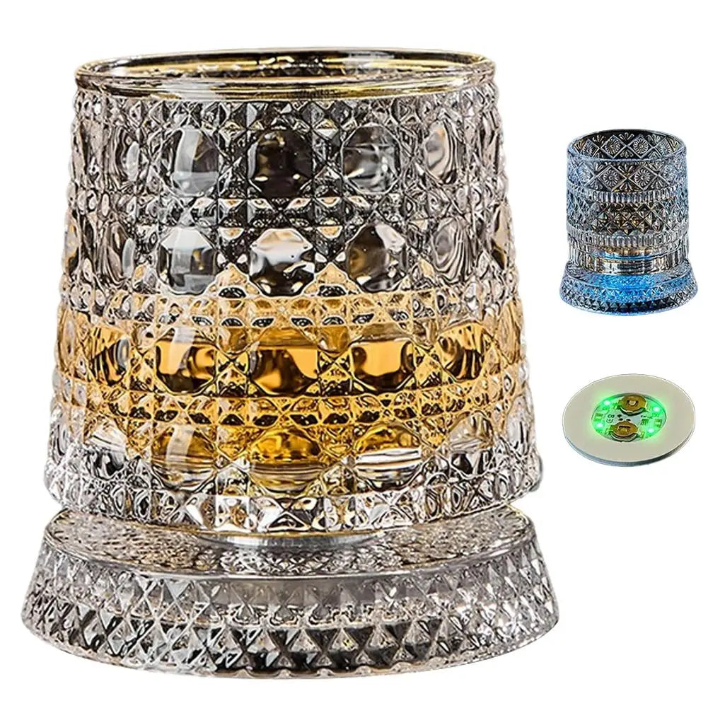 Luminous Rotating Whiskey Glass Elegant Whiskeys Cup Crystal Glass Drinkware for Parties for Cocktail Party Drinking Glass