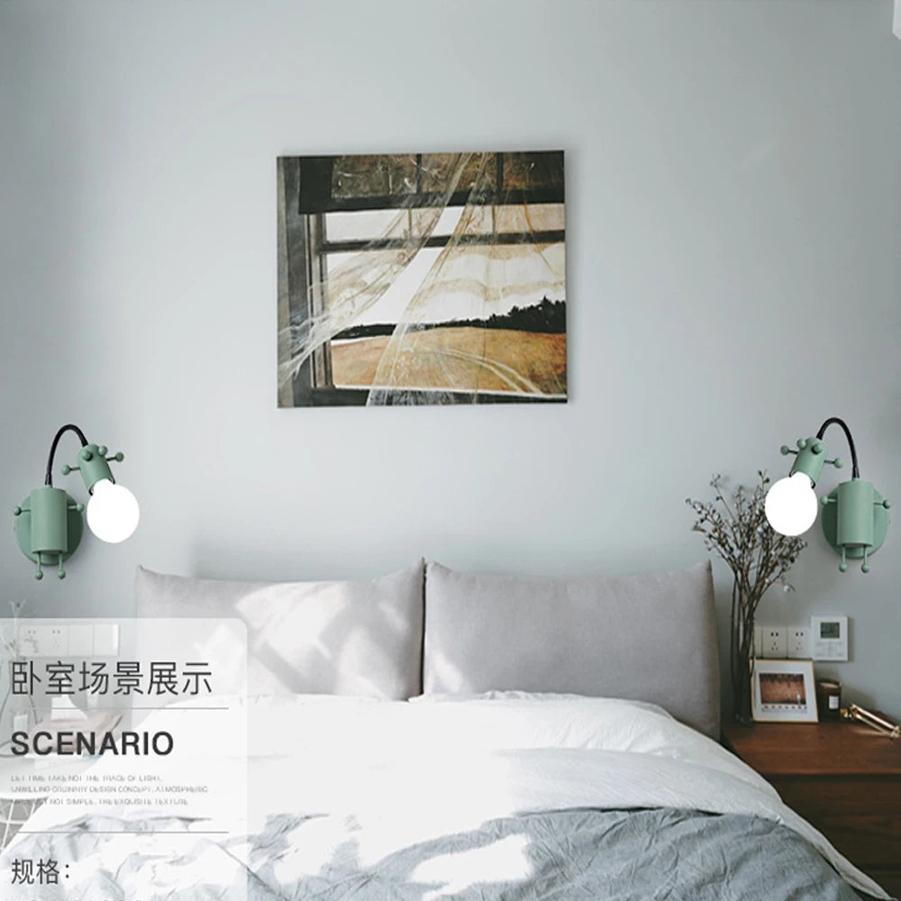 Modern LED  Wall Lamp Nordic Cartoon Doll Wall Lights  American Creative Metal Robot Sconce for Kids Baby Room Living Bedroom