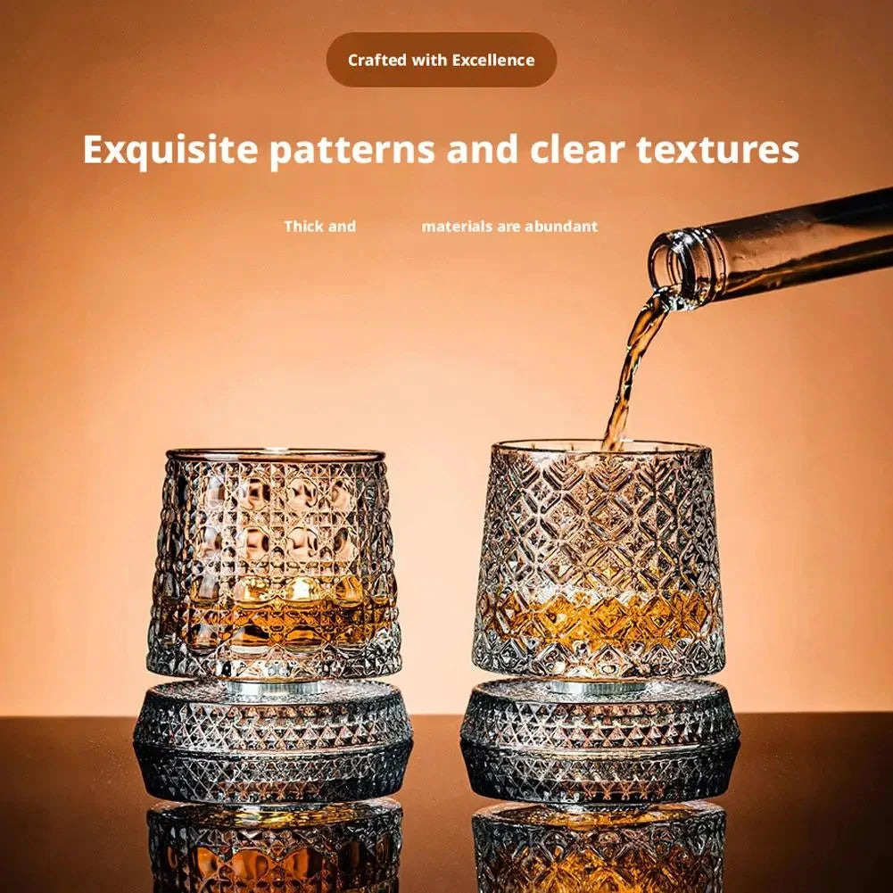 2PCS Whiskey Glasses Rotating Whisky Glass With Glass Base 360 Rotate Degrees Crystal Rum Glass For Cocktail Party Drinking Gift