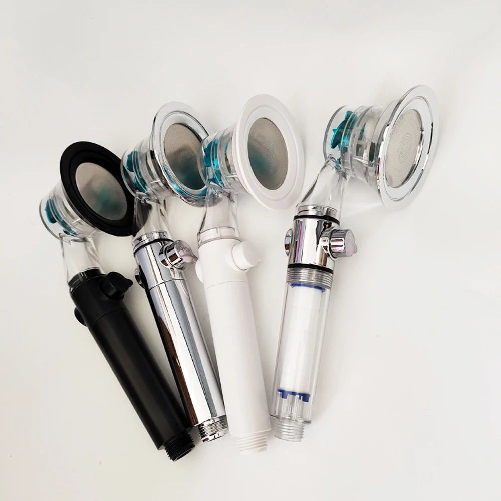 Propeller Pressurized Shower Head High Pressure With Stop Button Filter Water Saving Rainfall Showerhead Bathroom Accessories