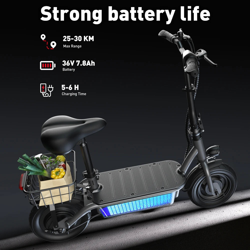 iScooter F2 Electric Scooter 500W Foldable Scooter 7.8Ah Electric Kick Scooter 30km Range 30km/h E-Scooter With Basket Daily