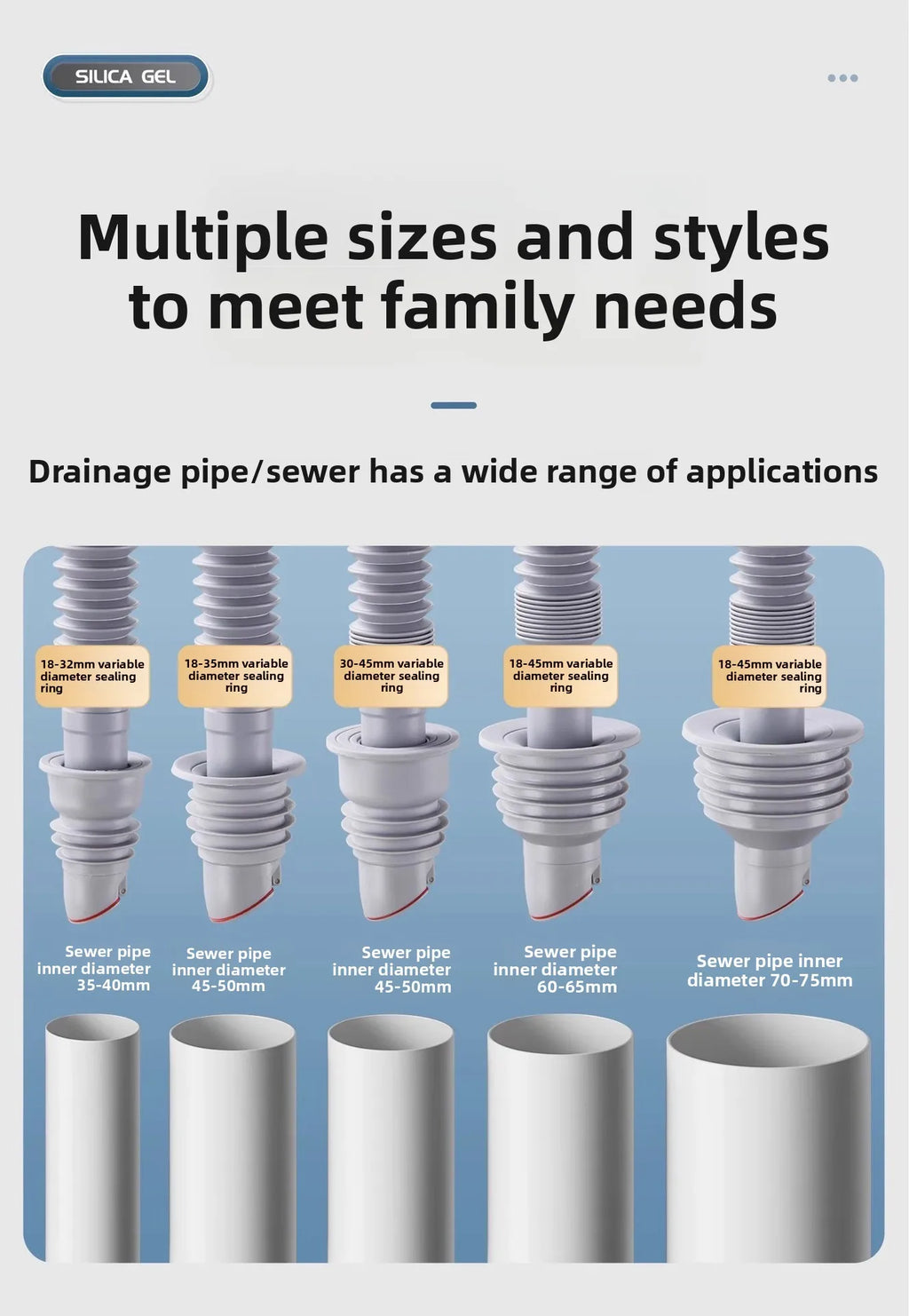 Sink Plug Sewer Pipe Sealing Ring Water Plug Floor Drain Shower Stopper Bathroom Accessories 70-75mm Silicone Drains Kitchen
