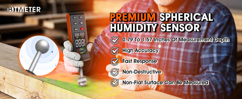 Wood Moisture Meter - Pinless Moisture Detector Measur Depth 20-40mm Non-Destructive Moisture Tester with Masonry