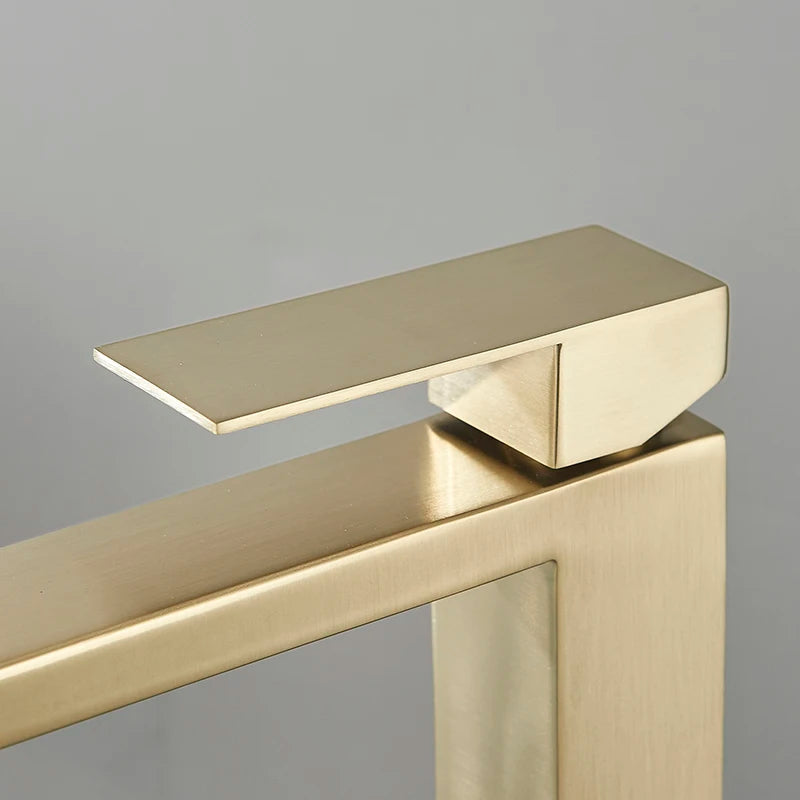 Senlesen Brushed Gold Bathroom Faucet Basin Faucets Deck Mounted Sink Mixer Tap Stainless Steel Countertop Hot Cold Water Crane