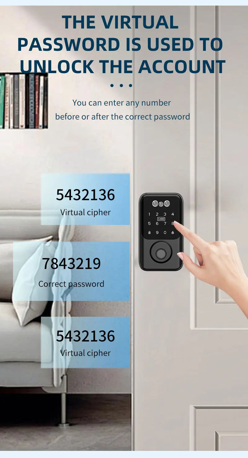 Tuya BLE Digital Electronic Smart Deadbolt Fingerprint Door Lock Password Card Key Unlock Keyless Entry For Smart Home