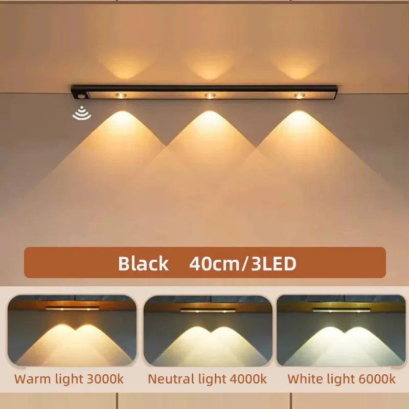 LED Ultra Thin Under Cabinet Lights Motion Sensor Night Light Wireless 3Color Dimmable For Kitchen Cabinet Bedroom Wardrobe Ligh