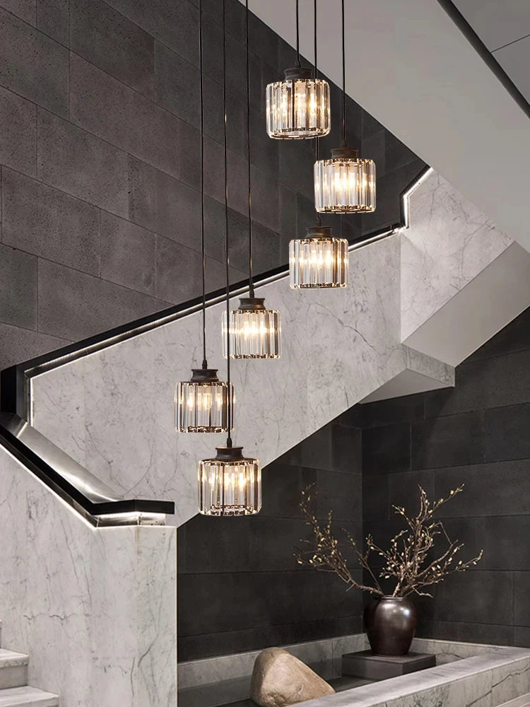 Staircase Pendant Lamp Modern Light Luxury Crystal Lamp Simple Living Room Lamp Duplex Hotel Lobby Interior Decoration Lighting