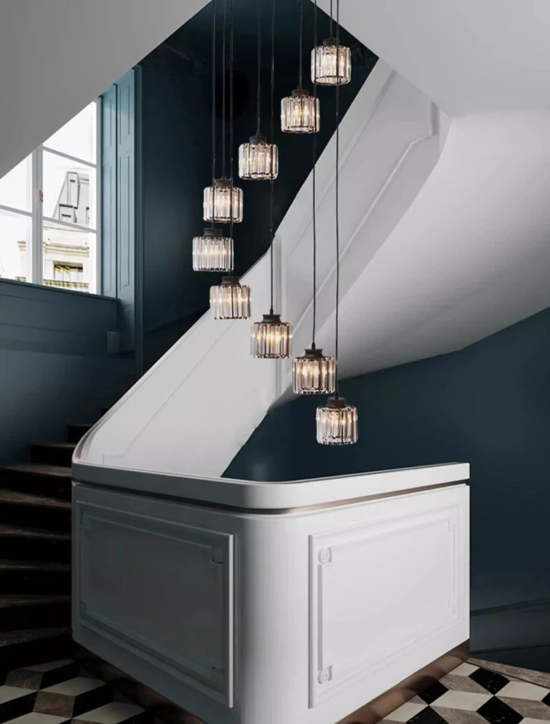 Staircase Pendant Lamp Modern Light Luxury Crystal Lamp Simple Living Room Lamp Duplex Hotel Lobby Interior Decoration Lighting