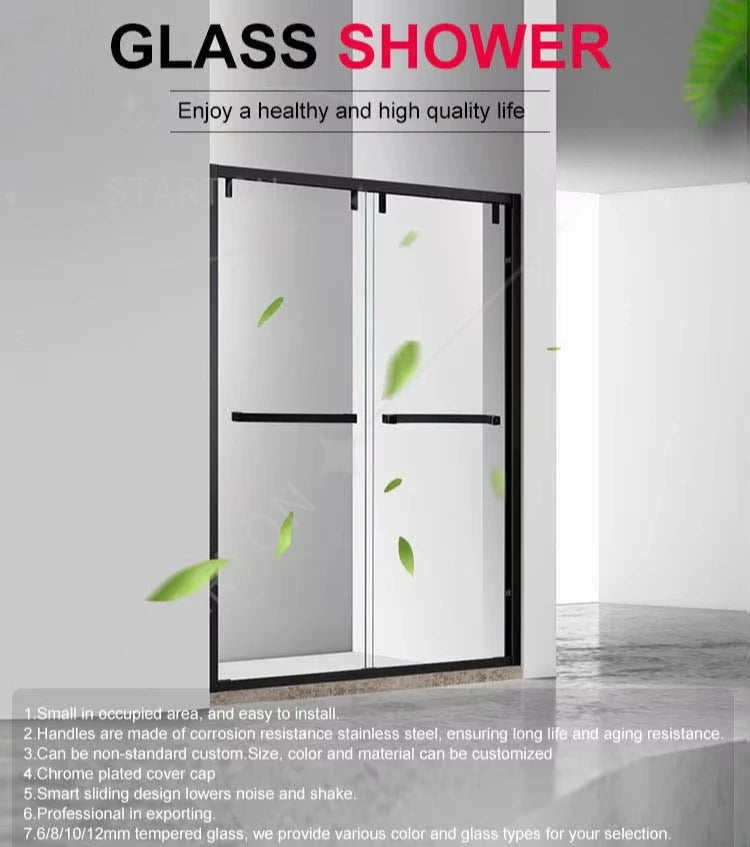 Modern Luxury Bathroom Shower Door Black Frame Tempered Glass Shower Partition Sliding Shower Door
