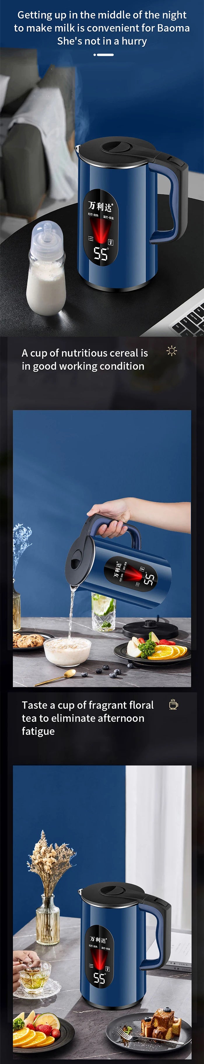 3L Stainless Steel Electric Kettle LED Temperature Display Automatic Power-Off Constant Temperature Smart Household Hotels