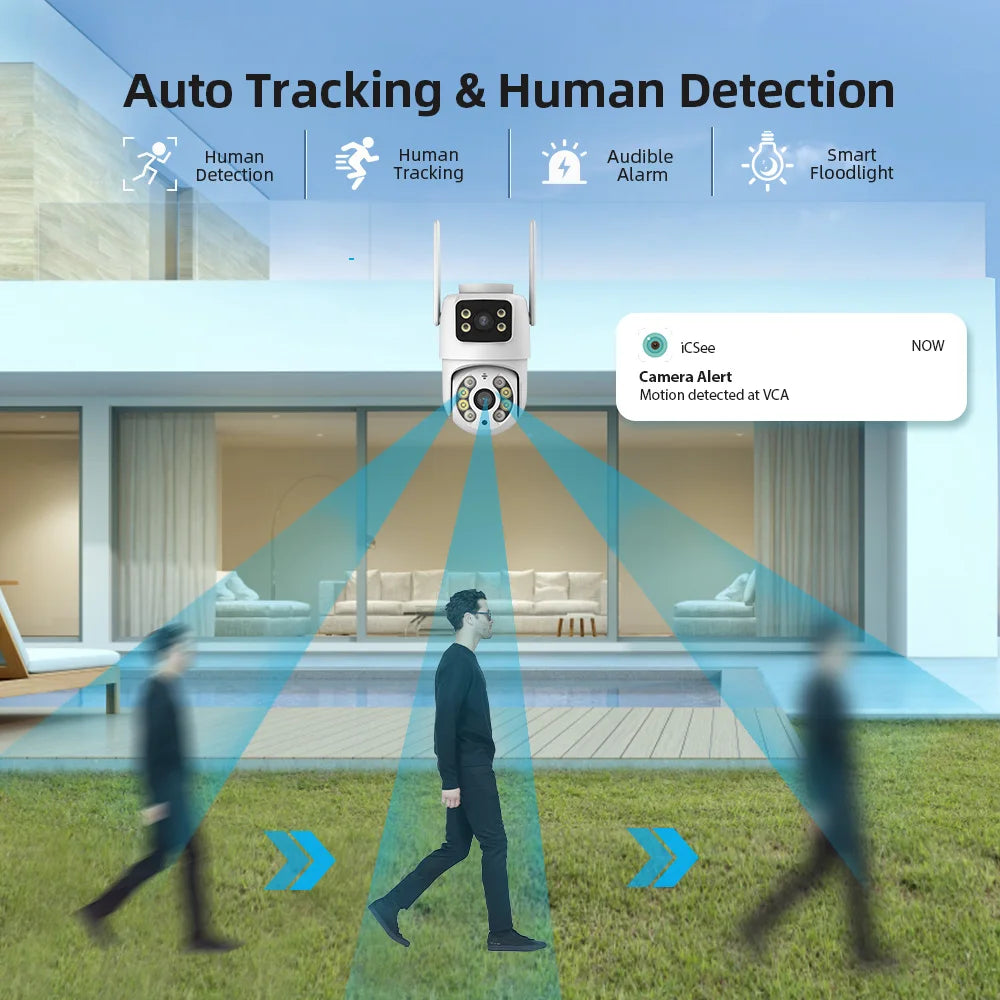 15MP HD Three Screen WIFI IP Camera Outdoor 4K Dual Lens Camera AI Human Detection Waterproof CCTV Video Security Camera ICsee