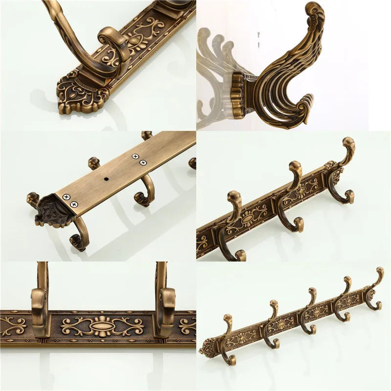 Antique Carved Towel Hanger Clothes Hat Hook Row Vintage Robe Hook Bathroom Robe Hook Bath Hardware Set Kitchen Hanger