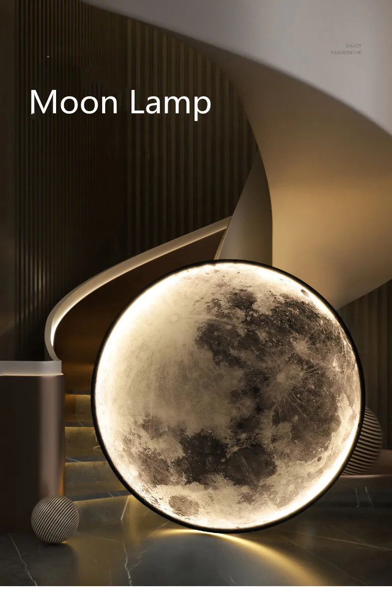 Modern Moon 3D Mural Wall Lamp Realistic LED Light Home Accessories Bedroom, Living Room Ceiling Lamp with Remote Control Decor