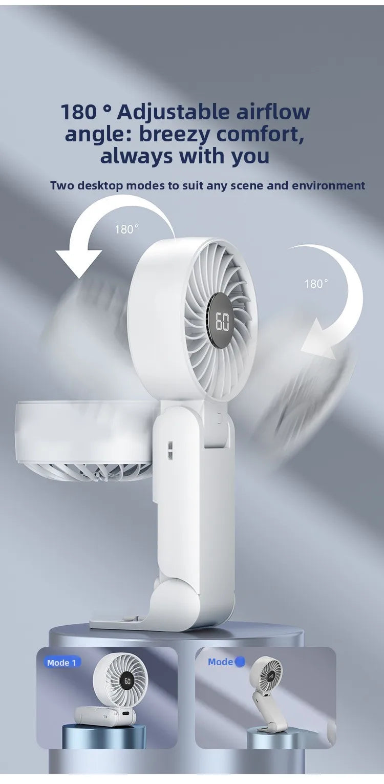 Foldable Handheld Fan with Digital Display, USB Rechargeable, Portable Mini Fan, Strong Airflow for Home and Travel