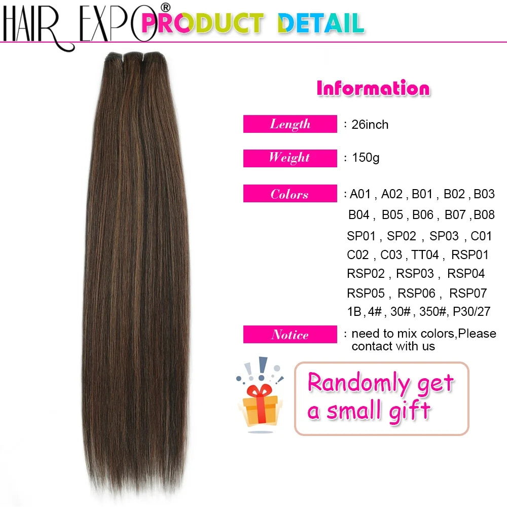 26" Bio Straight Hair Bundles Natural Soft Heat Resistant Fiber Synthetic Fiber Hair Extensions Protein Straight Hair Weave