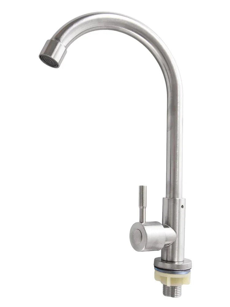 Kitchen Faucet Stainless Steel -=-Water Tap Single Cold Free Rotation Deck Mounted =-Single Lever Bathroom Kitchen Sink Faucet