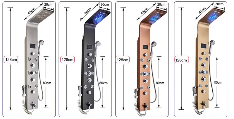 LED Light Bathroom Shower Panel Intelligent LCD Shower Column System with 6 Modes Rain Waterfall Massage Jet Bath Mixer Tap