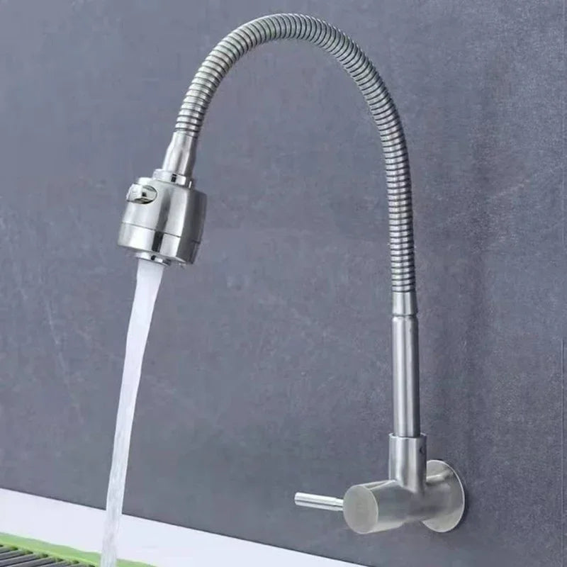 Wall Mounted Stainless Steel Single Cold Water Faucet Universal Rotation for Garden Balcony Washbasin Mop Pool Outdoor Use