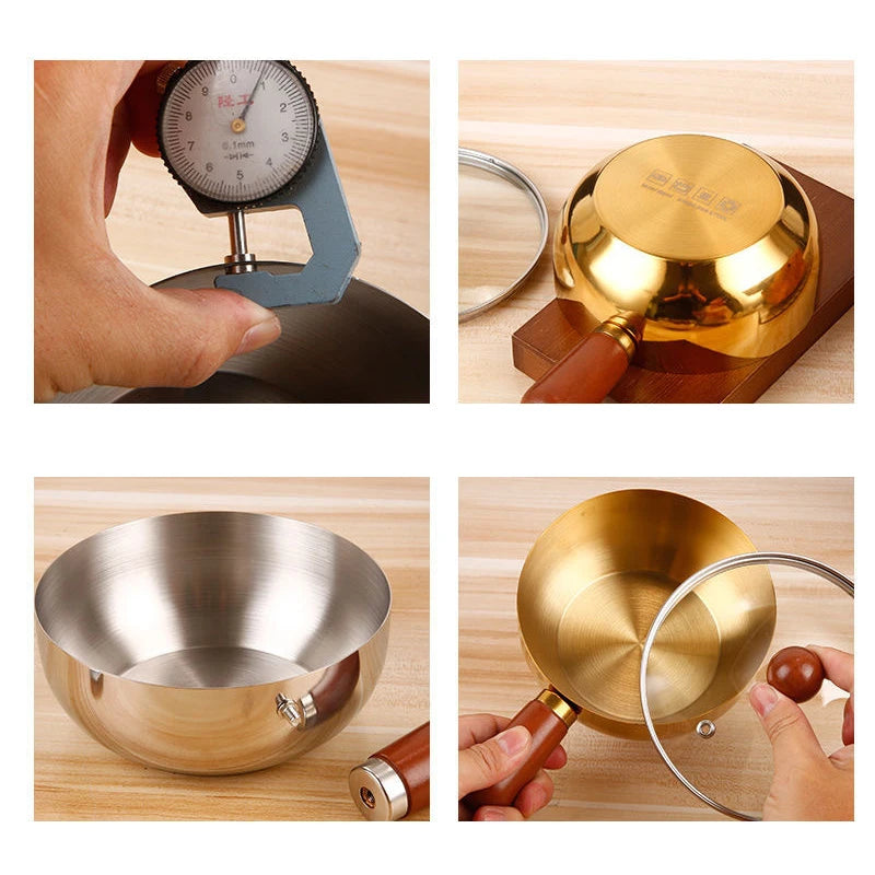 1Pc Stainless Steel Cooking Pot With Wooden Handle Compact Small Noodle Pot For Baby Food Milk Snacks Kitchen Gadgets
