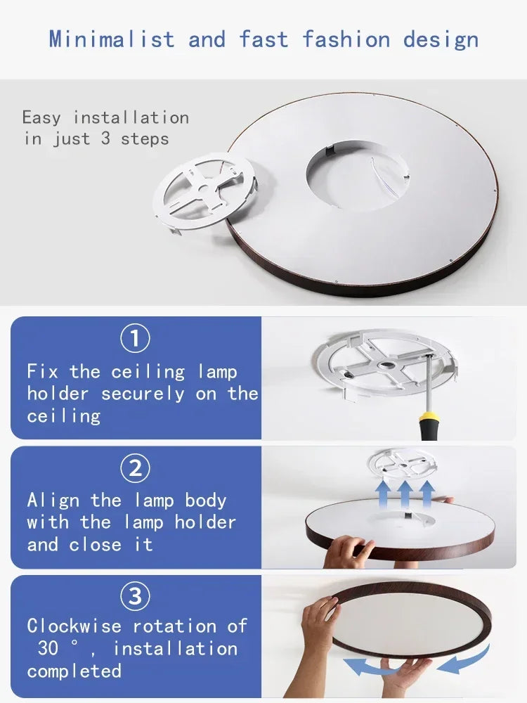 Modern Wood Grain LED Ceiling Light Circular Ultrathin Walnut wood Bedroom living room Restaurant Balcony Aisle Home Lights