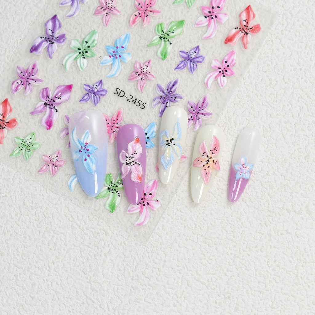 3 to 120 Sheets Tropical Flower Nail Stickers Hibiscus Butterfly Starfish Nail Decals 5D Embossed Self Adhesive Summer Nail Art