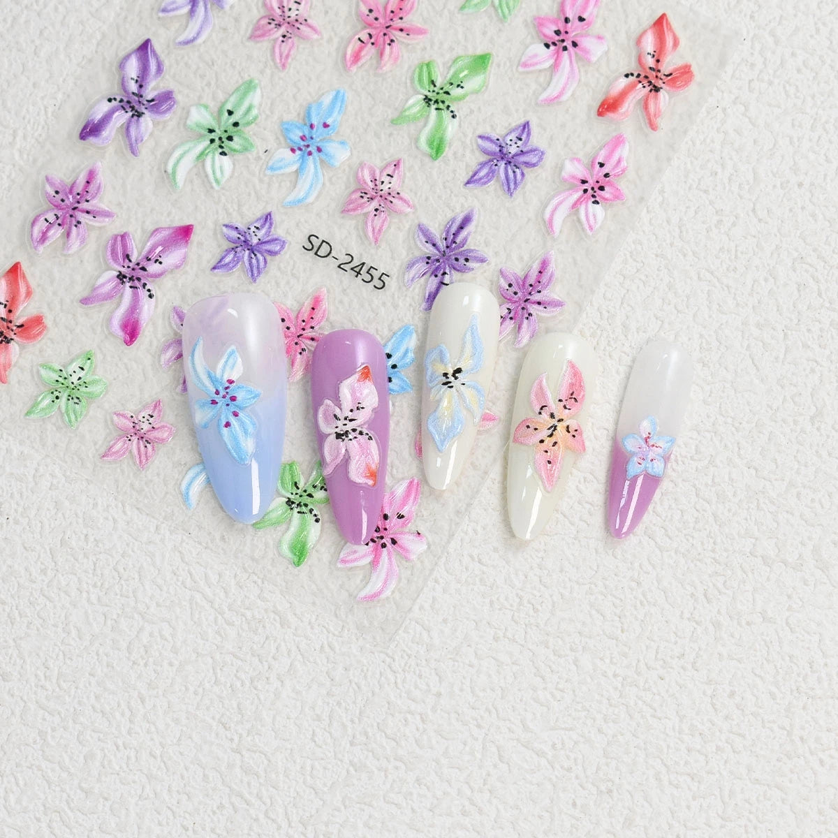 3 to 120 Sheets Tropical Flower Nail Stickers Hibiscus Butterfly Starfish Nail Decals 5D Embossed Self Adhesive Summer Nail Art