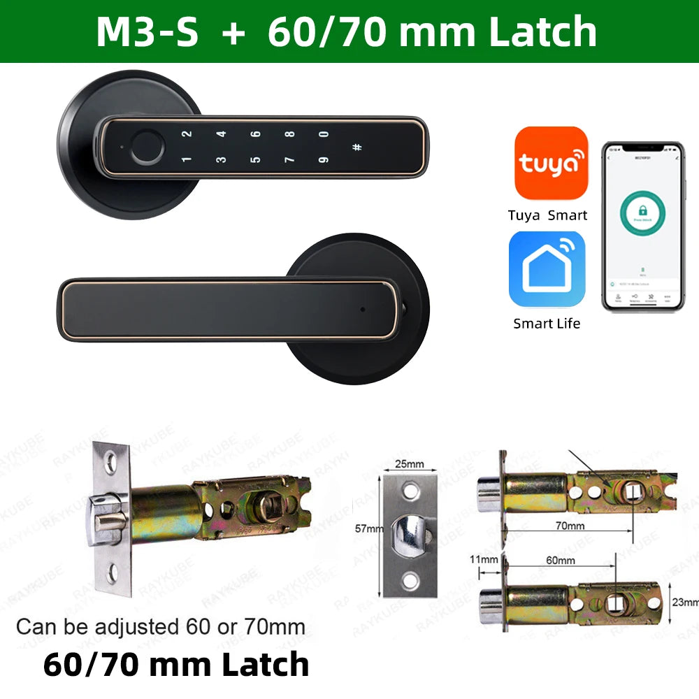 RAYKUBE M3-S Tuya Digital Fingerprint Door Lock Electronic Lock with Password/Key/Smartlife/Tuya APP Remote Unlock For Bedroom
