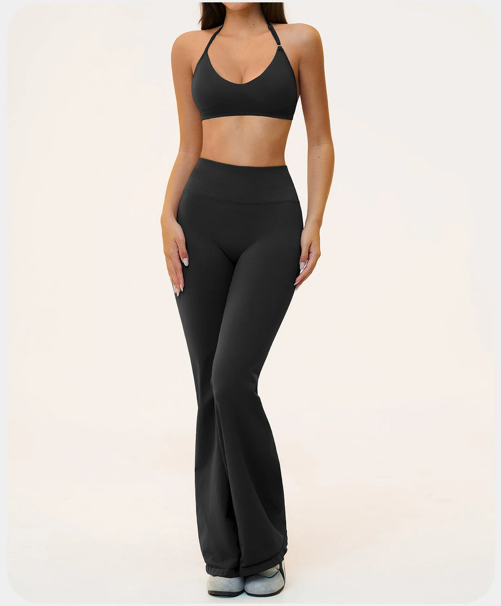 Seamless Yoga Suit 2PCS Women Tracksuit Sports Outfits Gym Workout Clothes Breathable Sports Bra Flared Pants Suit Yoga Clothing