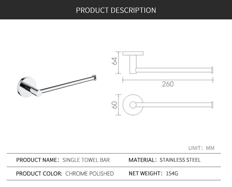 Bathroom Accessories Towel Rack Shelf Paper Holder Stainless Steel Toilet Brush Holder Hand Towel Ring Robe Hook Hanger Chrome