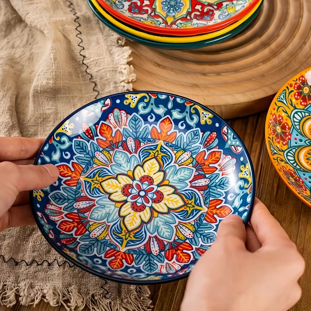 6.3-inch ceramic Bohemian style restaurant kitchen serving appetizer plates, fruit plates, salad plates, hotel bone plates