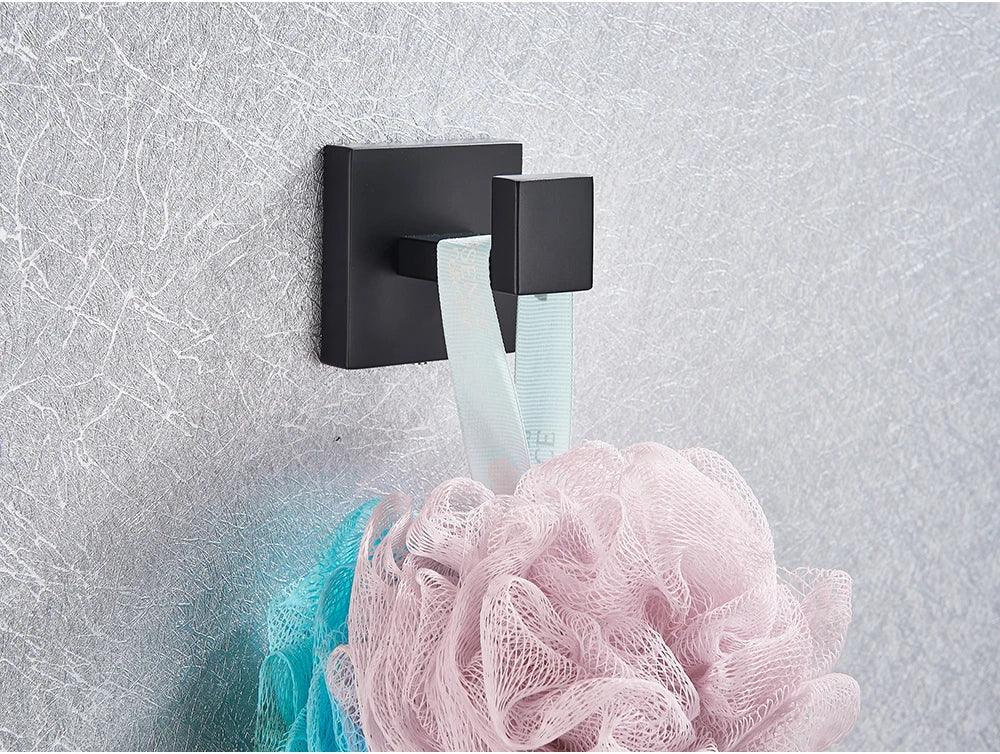 Bathroom Hardware Set Black Robe Hook Towel Rail Bar Shelf Tissue Paper Holder Wall Mounted Bathroom Accessories